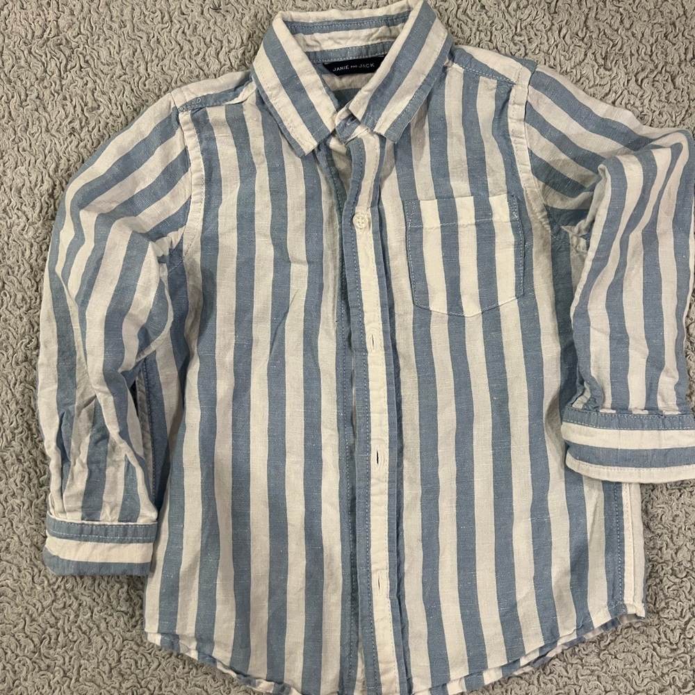 Janie and Jack Boys 2T Long Sleeve Blue Striped Button Up